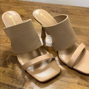 Newbella Tan Mesh Heeled Sandals